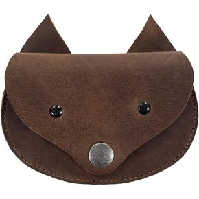 Hide & Play, Foxy Head Shape Coin Purse Handmade from Full Grain Leather - Bourbon Brown