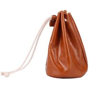 Genuine Leather Drawstring Pouch, Vintage Leather Coin Bag,Mini Leather Drawstring Pouch Coin Organizer for Men & Women (Earthy Yellow)