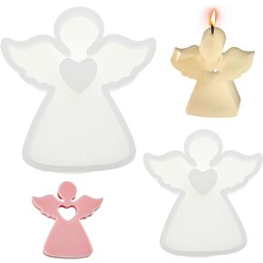 2 Pack Cute Angel Silicone Mold, Hollow Heart Angel Shape Candle Mold, Aromatherapy Candle Mold, for DIY Aromatherapy Candles Wax Plaster Plaster of Paris, Soap, Cake Topper Decoration, etc.