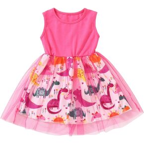 Girls Dress Skirt Toddler Kids Baby Girls Sleeveless Patchwork Dinosaur Party Tulle Princess Dresses Clothes