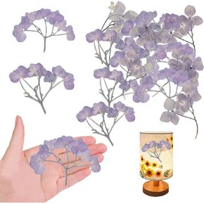 HEISENLIN Purple Dried Flowers Hydrangea with Stem for Resin Crafts Embellishments, 42PCS Natural Dried Pressed Flowers for Resin Jewelry DIY Phone Case Decor Candle Making Decoration