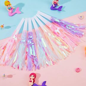 24 Pcs Mermaid Party Blowers Noise Makers Glitter Metallic Fringed Party Horns for Kids Girl Mermaid Party Favor Birthday Decorations (Pink,Green)