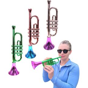 Metallic Trumpets (13 Inch) Plastic Noisemaker Music Toys for Kids Instruments Noise Makers for Birthday Partie Favors Sports Mardi Gras (1 Metallic Trumpet (Random Color))