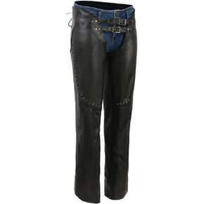 Milwaukee Leather Chaps for Women Black Low-Rise Waist- Front Double Buckle Rivet Detailing Motorcycle Chap- ML1186
