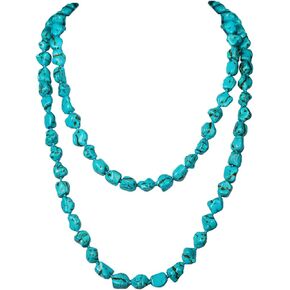 YANCHUN 47.5 Inch Long Turquoise Necklace Turquoise Beads Necklace Multilayer Knotted Turquoise Stone Necklace Boho Necklace Turquoise Jewelry Gifts