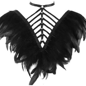 Women's Harness Feathers Epaulette Wings Body Harness Bra Tops Hollow Punk Gothic Dance Rave Wear
