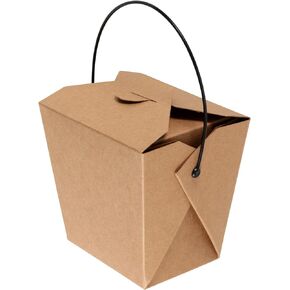PINGEUI 100 Packs 26 oz Chinese Take Out Boxes, Brown Kraft Take Out Boxes with Handle, Leak and Grease Resistant Stackable to Go Boxes Food Container for Weddings, Party Favors, Restaurant, Unfolded