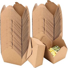JEUIHAU 50 Pack 45 Oz Kraft Brown Take Out Boxes, Chinese Takeout Containers, Leak and Grease Resistant to Go Containers for Restaurant, Catering and Party, Microwaveable