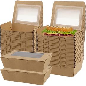KEILEOHO 60 Pack 40 oz Kraft Brown Food Boxes, 1200ml Brown Bakery Cupcake Boxes, Disposable Paper Food Containers with Clear window, To Go Container Dessert Boxes for Pastries, Food