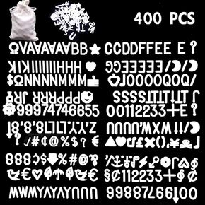 400 Characters White Letter Set for Changeable Felt Letter Boards, 3/4 Inch Letters with Gift Cloth Bag Including Numbers, Symbols,Letters