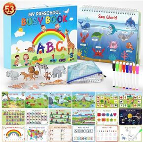WJPC 53 Designs Busy Book for Toddlers 1,2,3,4,5,6 Years. Preschool Learning Busy Board Kids Boys&Girls Quiet Montessori Toddler Activity Book, Tracing Coloring Book