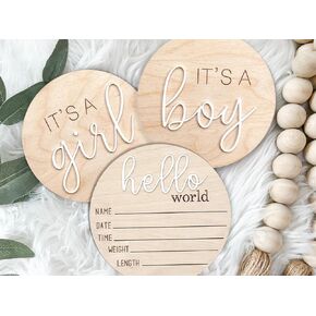 3ps Its a Boy Its a Girl Wooden Sign & Hello World Sign - Gender Reveal Wooden Sign, Acrylic Boy or Girl Announcement, Birth Announcement Sign for Hospital, He or She Photography Prop, Boho Gender Reveal Decorations