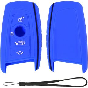 Compatible with BMW Trapezoid Style Key FOB Silicone Case Cover Protector Holder -3 Buttons and Wrist Strap - Please Double Check Your Key Configuration and Shape (2-Pack Black)