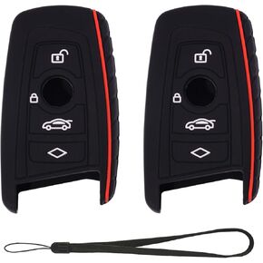 Compatible with BMW Trapezoid Style Key FOB Silicone Case Cover Protector Holder -3 Buttons and Wrist Strap - Please Double Check Your Key Configuration and Shape (2-Pack Black)