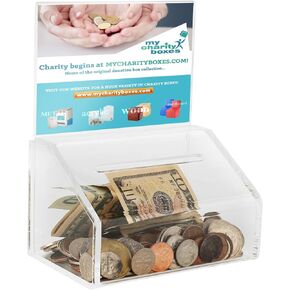 Acrylic Donation Collection Ballot Box Ticket Raffles & Drawing Voting or Comment Box office and fundraising suggestion box 6 x 4 inch Display Sign Holder 4 x 6 inch with Lock and keys (2 pack)