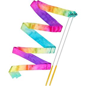 TUDACVTE Rainbow Streamers Dance Ribbons Streamer عصا شريطية طويلة للرقص، اللعب، صالة الألعاب الرياضية، الجمباز، عصا التدوير، عيد الميلاد، عيد الفصح، مستلزمات الكريسماس قطعتين in Kuwait