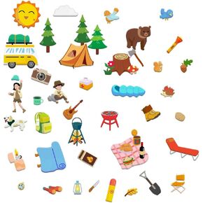 BEUNITONE 50PCS Camping Theme Felt Board Pieces Felt Story Board Set Colorful Storytelling Flannel Board Interactive Early Learning Teaching Play Kits for Classroom Christmas Birthday Gift