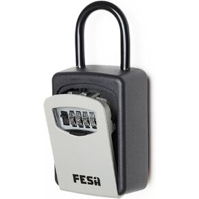 صندوق قفل المفاتيح الخارجي من FESA - صندوق قفل مكون من 4 أرقام للمفاتيح ومفتاح السيارة - صندوق قفل للمفاتيح للتعليق أو التثبيت على الحائط - مثالي لمنازل العطلات وجليسات المنازل وسماسرة العقارات (تعليق أو تثبيت على الحائط)
