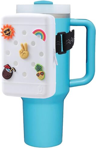 HCVUINL Silicone Water Bottle Pouch with 5 Charms, Water Bottle Handheld Caddy for Quencher Adventure 40oz & Stanley IceFlow 20oz 30oz,Tumbler Pouch Sports Gym Bottle Accessories,White in Saudi Arabia