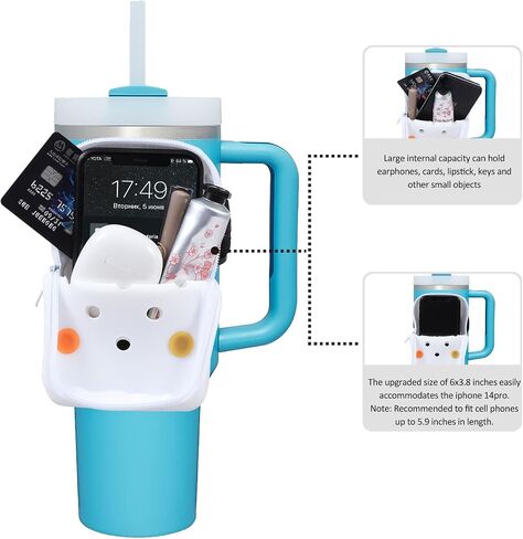 HCVUINL Silicone Water Bottle Pouch with 5 Charms, Water Bottle Handheld Caddy for Quencher Adventure 40oz & Stanley IceFlow 20oz 30oz,Tumbler Pouch Sports Gym Bottle Accessories,White in Saudi Arabia