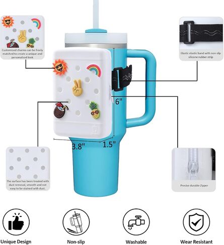 HCVUINL Silicone Water Bottle Pouch with 5 Charms, Water Bottle Handheld Caddy for Quencher Adventure 40oz & Stanley IceFlow 20oz 30oz,Tumbler Pouch Sports Gym Bottle Accessories,White in Saudi Arabia