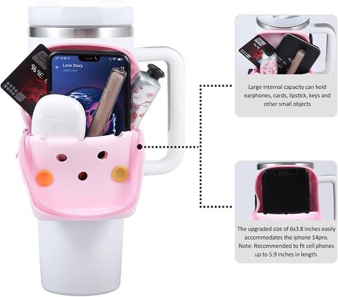 HCVUINL Silicone Water Bottle Pouch with 5 Charms, Water Bottle Handheld Caddy for Quencher Adventure 40oz & Stanley IceFlow 20oz 30oz,Tumbler Pouch Sports Gym Bottle Accessories,White in Saudi Arabia