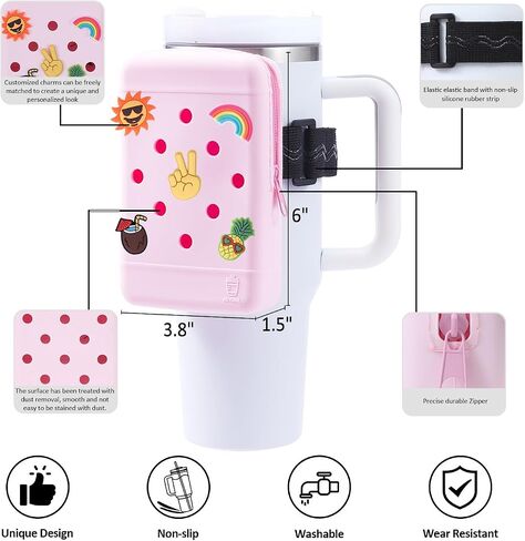HCVUINL Silicone Water Bottle Pouch with 5 Charms, Water Bottle Handheld Caddy for Quencher Adventure 40oz & Stanley IceFlow 20oz 30oz,Tumbler Pouch Sports Gym Bottle Accessories,White in Saudi Arabia