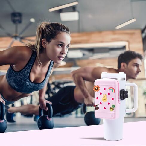 HCVUINL Silicone Water Bottle Pouch with 5 Charms, Water Bottle Handheld Caddy for Quencher Adventure 40oz & Stanley IceFlow 20oz 30oz,Tumbler Pouch Sports Gym Bottle Accessories,White in Saudi Arabia