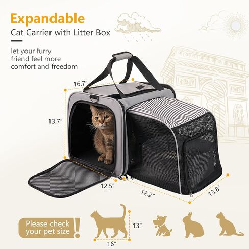 حاملة سفر للقطط مع صندوق فضلات، قفص حيوانات أليفة قابل للطي، حاملة قطط للسفر بالسيارة مع صندوق فضلات قابل للطي، حامل ناعم الجوانب قابل للتوسيع للقطط والجراء in Kuwait