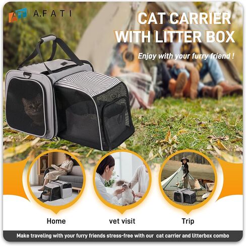 حاملة سفر للقطط مع صندوق فضلات، قفص حيوانات أليفة قابل للطي، حاملة قطط للسفر بالسيارة مع صندوق فضلات قابل للطي، حامل ناعم الجوانب قابل للتوسيع للقطط والجراء in Kuwait
