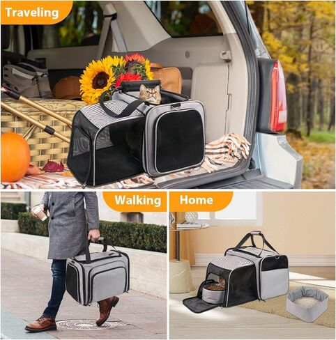 حاملة سفر للقطط مع صندوق فضلات، قفص حيوانات أليفة قابل للطي، حاملة قطط للسفر بالسيارة مع صندوق فضلات قابل للطي، حامل ناعم الجوانب قابل للتوسيع للقطط والجراء in Kuwait