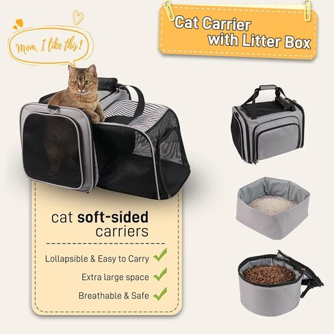 حاملة سفر للقطط مع صندوق فضلات، قفص حيوانات أليفة قابل للطي، حاملة قطط للسفر بالسيارة مع صندوق فضلات قابل للطي، حامل ناعم الجوانب قابل للتوسيع للقطط والجراء in Kuwait
