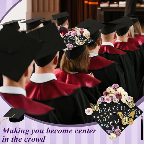 Hanaive 102 Pcs Handmade Graduation Cap Decoration Kit Includes 80 Pcs Assorted Flower Heads 12 Pcs 3D Butterflies Decorations 10 Sheets Glitter Number Letter Stickers for Cap DIY (Blue, White) in Saudi Arabia