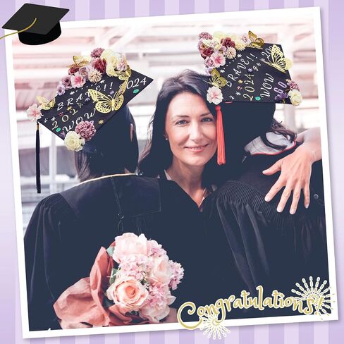 Hanaive 102 Pcs Handmade Graduation Cap Decoration Kit Includes 80 Pcs Assorted Flower Heads 12 Pcs 3D Butterflies Decorations 10 Sheets Glitter Number Letter Stickers for Cap DIY (Blue, White) in Saudi Arabia