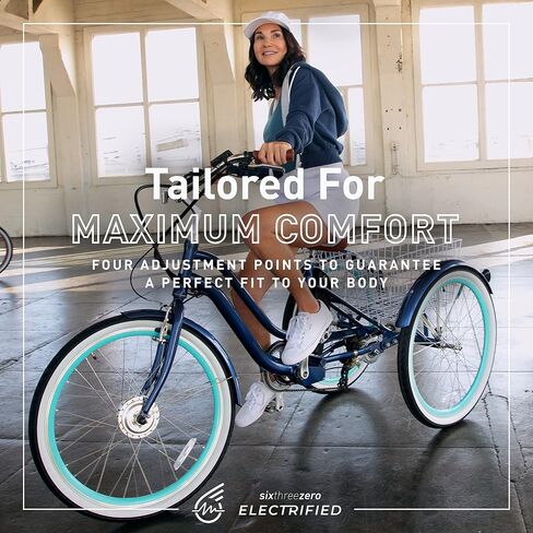 sixthreezero EVRYjourney Adult Electric Tricycle, 7-Speed Step Through eTrike 3 Wheel eBike, 250 Watt Motor, 26 Inch Wheels, Navy in Saudi Arabia