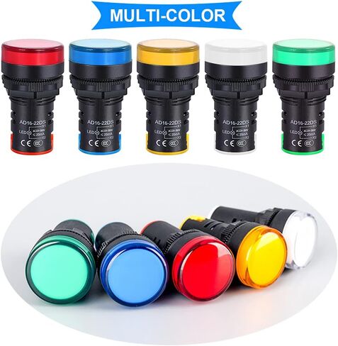 DKARDU 10 Pcs 110V-220V 22mm Energy Saving LED Indicator Light 20mA 5 Color (Red/Bule/Green/White/Yellow) AD16-22DS Signal Lamp Panel Indicator for DIY with 20 Pcs Fork Terminal in Saudi Arabia