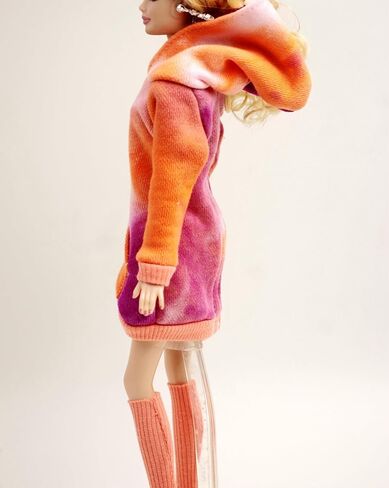 [فستان مصنوع يدويًا يناسب الدمية العادية والمتعرجة مقاس 12 بوصة] فستان بغطاء للرأس ملون برتقالي أرجواني من Cora Gu / ملابس كاجوال مع جورب مناسب لدمية عصرية مقاس 12 بوصة [الدمية غير متضمنة] in Kuwait