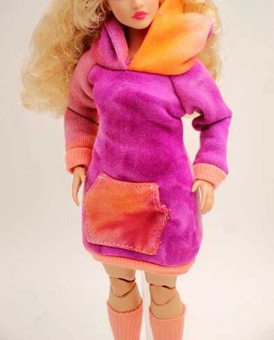 [فستان مصنوع يدويًا يناسب الدمية العادية والمتعرجة مقاس 12 بوصة] فستان بغطاء للرأس ملون برتقالي أرجواني من Cora Gu / ملابس كاجوال مع جورب مناسب لدمية عصرية مقاس 12 بوصة [الدمية غير متضمنة] in Kuwait