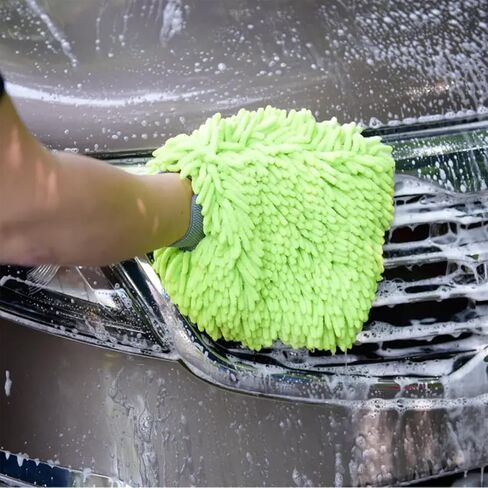 Hyper ONE Microfiber Car Wash Mitt with Elastic Cuff - 2 Pack (Green) | Scratch-Free Detailing with Premium Microfiber & Chenille Material | Multi-Surface Car Cleaning Mitt Removes Soap,Grime & Dust in Saudi Arabia