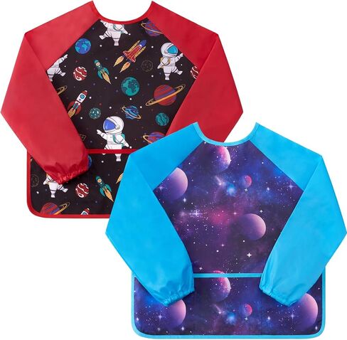 WENNNSAI Kids Art Smocks بنين بنات سموك اللوحة مقاوم للماء الفنان المئزر كم طويل جيب طفل سموك المئزر سن 4-8 in Saudi Arabia