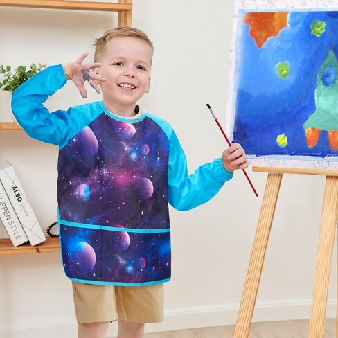 WENNNSAI Kids Art Smocks بنين بنات سموك اللوحة مقاوم للماء الفنان المئزر كم طويل جيب طفل سموك المئزر سن 4-8 in Saudi Arabia