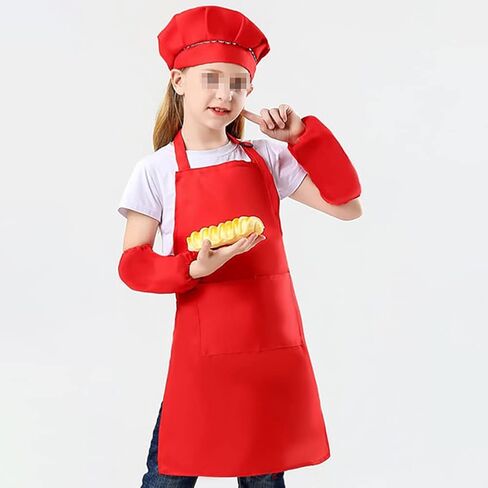 ccHuDE 2 Pcs Kids Chef Apron Hat Children Cooking Apron Adjustable Baking Apron Child Painting Aprons for Toddler in Saudi Arabia