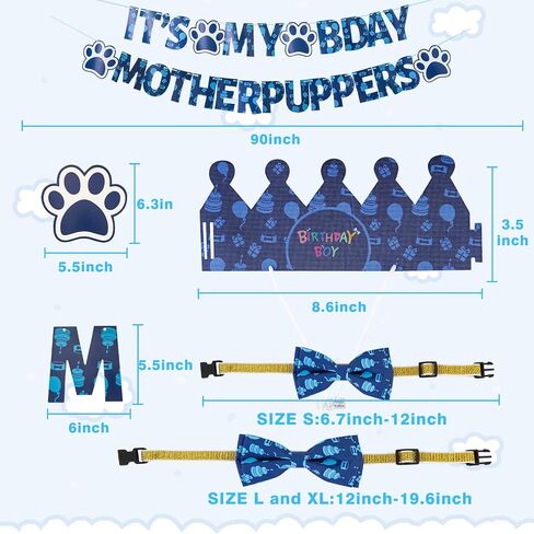 TCBOYING Dog Birthday Party Supplies, Multi Size Offered, Dog Birthday Bandana Banner Boy Hat Bow Tie with Numbers for Small Medium Large X-Large Dogs Pets (Blue, Large) in Saudi Arabia