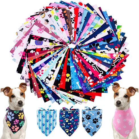 PET SHOW 50Pcs Paw Pattern Dog Bandanas Bulk Washable Puppy Girl Boy Triangle Bibs Accessories for Small Medium Dogs Cats Pets in Saudi Arabia