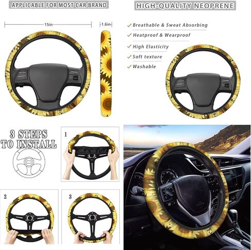 Yzaoxia Brown Cow Print Car Seat Covers and 15 Inch Car Steering Wheel Cover Car Coasters Gear Shift Knob Cover Car Handbrake Cover Headrest Cover Car Cup Coaster, Cowhide in Saudi Arabia