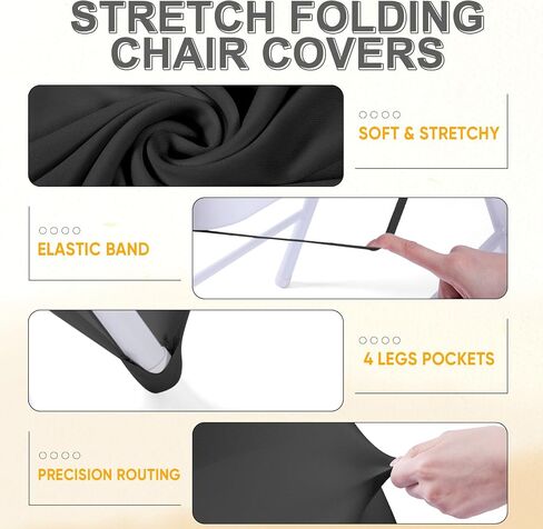 Lounsweer 100 Pcs Folding Chair Cover Set with 50 Satin Chair Sashes Bows and 50 Stretch Spandex Cover Protectors Chair Ribbon Bows Chair Chair Slipcovers for Wedding Banquet Event(Black, Gold) in Saudi Arabia