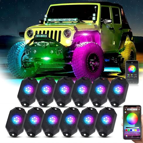 AMONLY 12 Pods RGB Led Rock Lights Kit, Multicolor Underglow Neon Lights with APP Control Timing Function Flashing Music Mode Exterior Light Compatible with Jeep Off Road Car Truck ATV UTV in Saudi Arabia