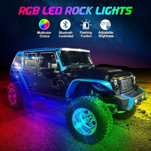 AMONLY 12 Pods RGB Led Rock Lights Kit, Multicolor Underglow Neon Lights with APP Control Timing Function Flashing Music Mode Exterior Light Compatible with Jeep Off Road Car Truck ATV UTV in Saudi Arabia