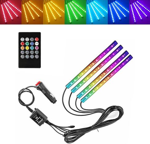 yvshy Pack of 4 Led Strip Lights for Cars, LED Car Atmosphere Lights, Car Interior Lights, 48SMD Car Lights Multicolored Music LED Strip Lights, for Most Cars (Multicolored) in Saudi Arabia