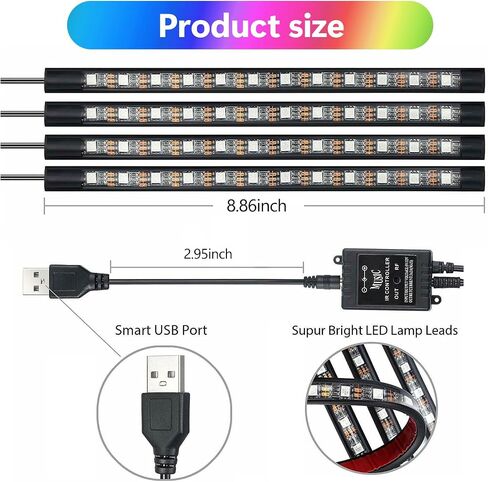 yvshy Pack of 4 Led Strip Lights for Cars, LED Car Atmosphere Lights, Car Interior Lights, 48SMD Car Lights Multicolored Music LED Strip Lights, for Most Cars (Multicolored) in Saudi Arabia